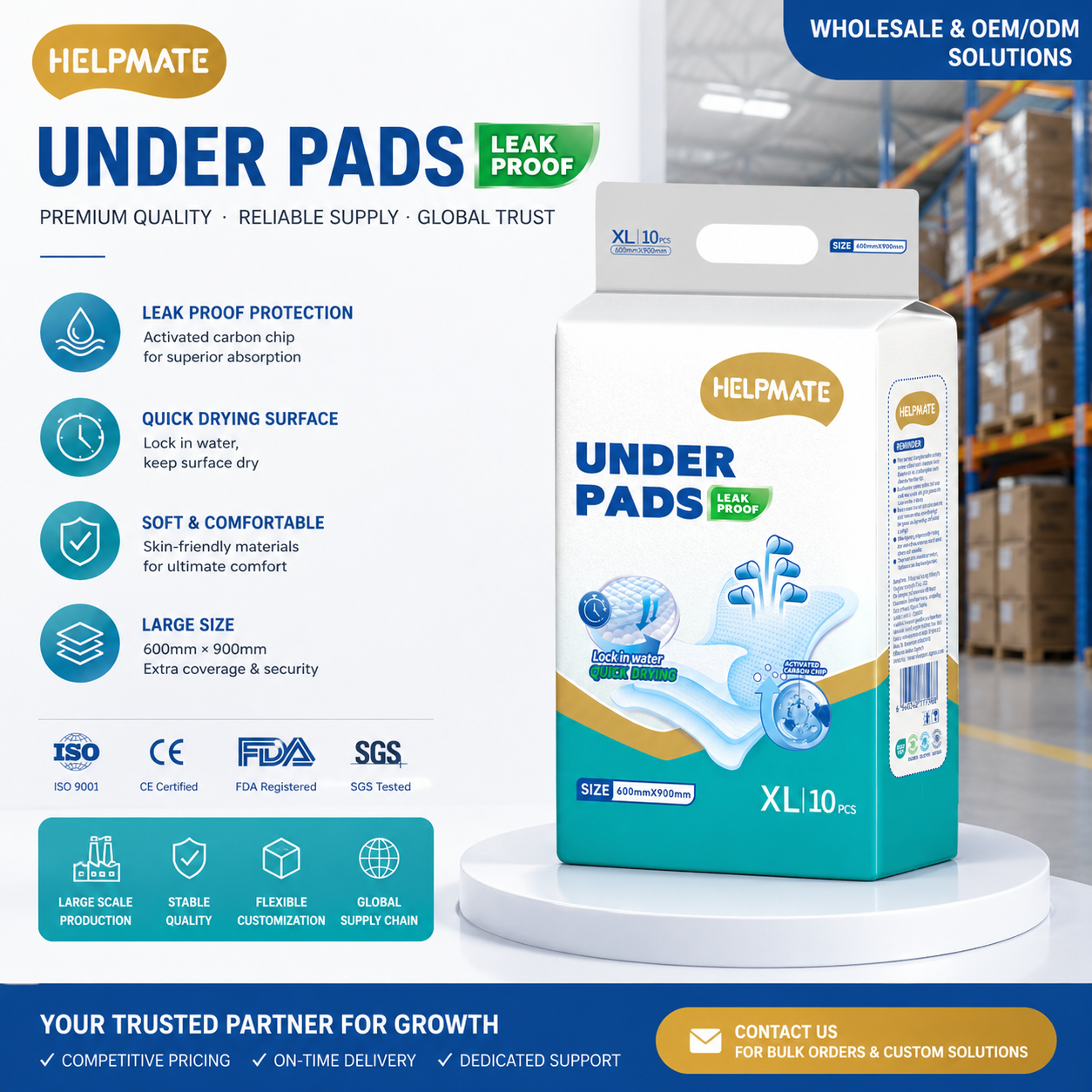 OEM ODM Adult Care Pads Wegwerp Volwassene onder pads Verpleegstudies Incontinentiekussentjes
